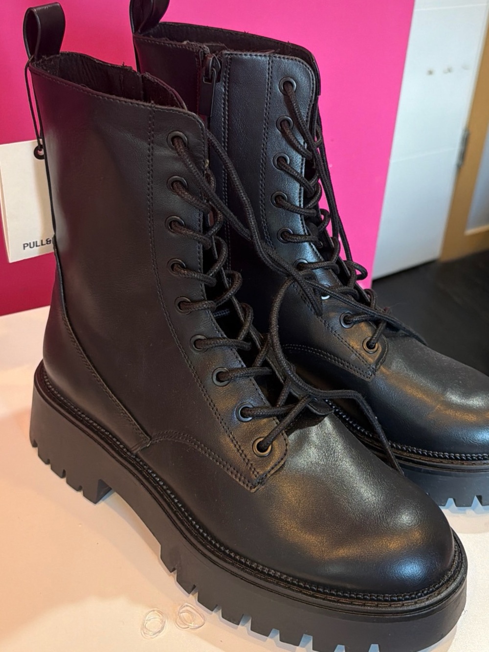 Black Combat Lace-Up Platform Boots - Women